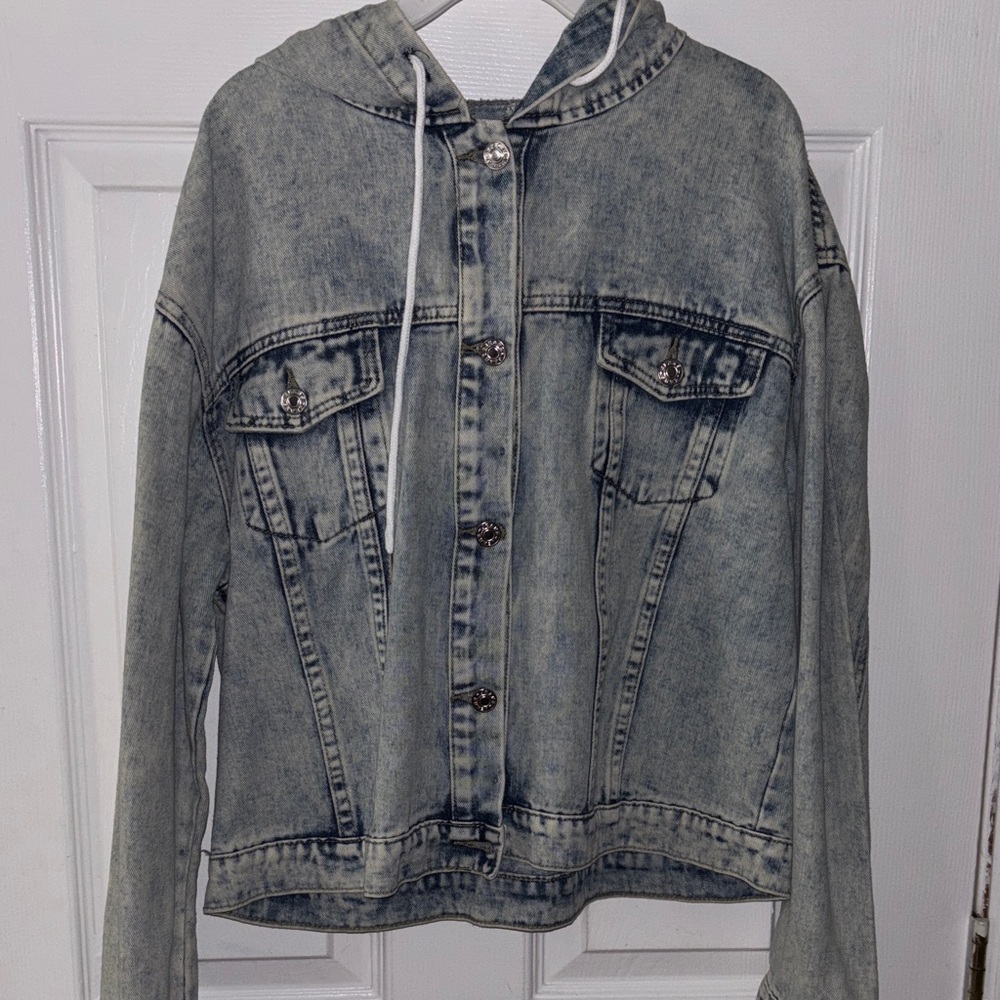 Casual Blue Denim Hooded Jacket